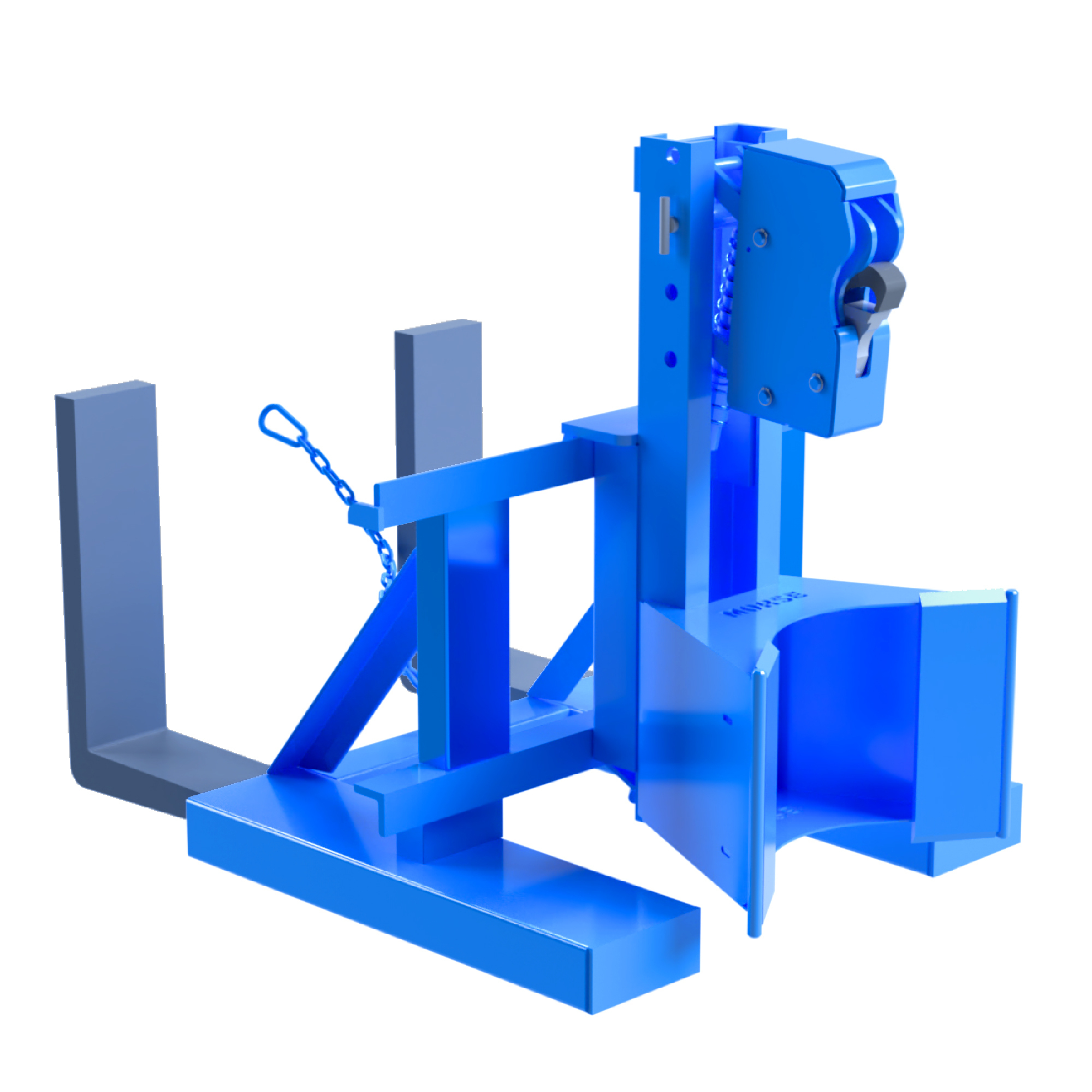 Morse Fork-mount single upright drum handler, 1500lb. Capacity, Set of jaws grip drum rim